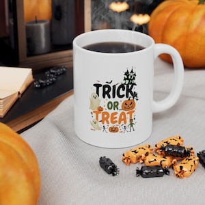 Trick or Treat Halloween Coffee Mug: Spooky Ceramic Pumpkin Design