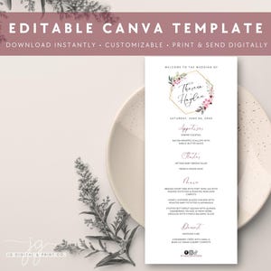 Floral Wedding Dinner Menu Orchid Wedding Dinner Menu Spring Summer Wedding Blush Pink Dinner Menu Editable Canva Template Custom Menu