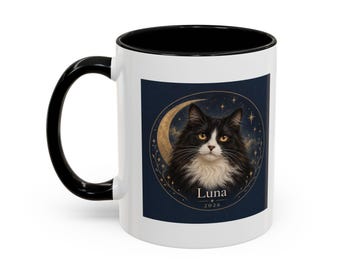 Custom Pet Portrait Mug from Photo, Personalized Moon and Stars Design