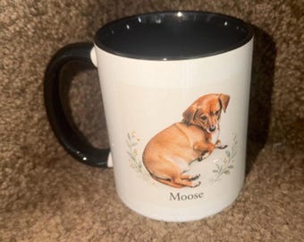 Custom Pet Portrait Mug from Photo, 11oz Ceramic, Personalized Dog or Cat