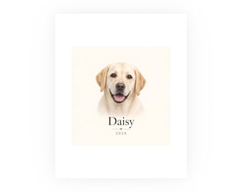 Pet Memorial Portrait Print from Photo, Personalized Name and Dates, Unframed 8x10