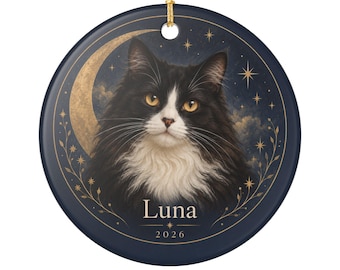 Custom Pet Portrait Ornament from Photo, Personalized Moon and Stars Keepsake