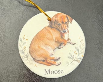 Custom Pet Portrait Ornament from Photo, Ceramic Dog or Cat Keepsake with Name