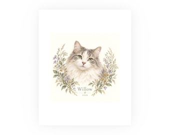 Custom Pet Portrait Print from Photo, Wildflower Dog or Cat, Unframed 8x10