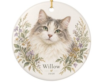 Custom Pet Portrait Ornament from Photo, Personalized Wildflower Dog or Cat Keepsake