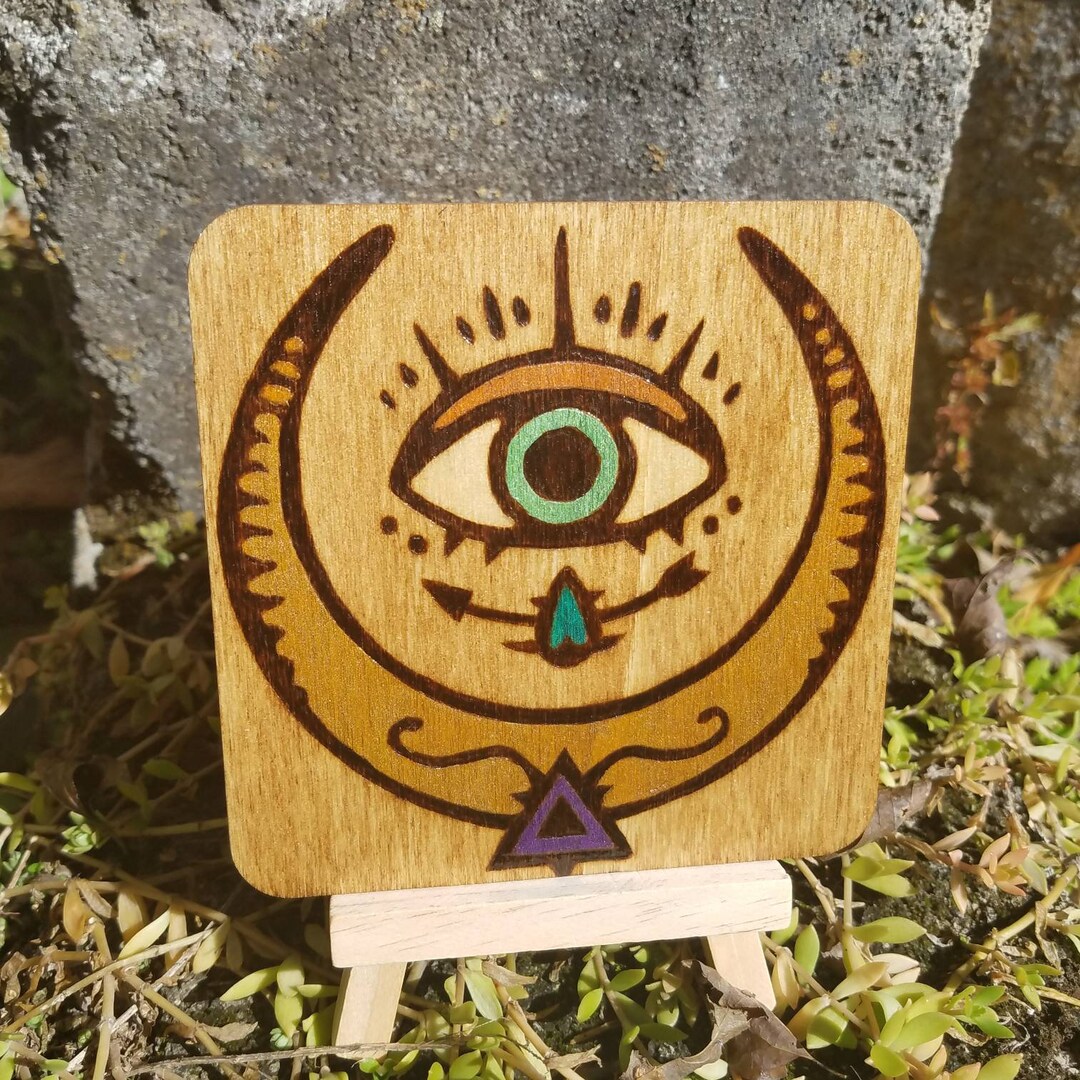 Hand Wood Burned Witch Eye Decorative Display Piece With Mini - Etsy