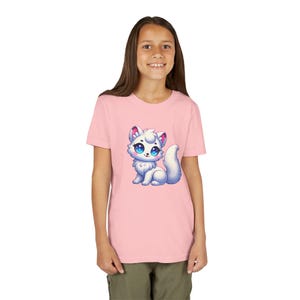 Niedliches Cartoon Polarfuchs Jugend T-Shirt, entzückendes Tier T-Shirt für Kinder, perfektes Geschenk für Geburtstage, lustiges grafisches T-Shirt, Tierliebhaber