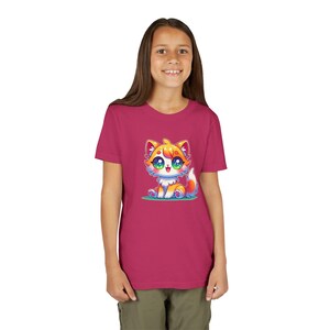 Schattige cartoon kat jeugd T-shirt, leuk kinder T-shirt, leuk shirt met korte mouw, cadeau voor kattenliefhebbers, verjaardagscadeau voor kinderen