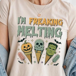 I’m Freaking Melting Shirt, Funny Summer Halloween Tee, Spooky Ice Cream Graphic, Cute Vacation Outfit, Summerween Beach T-Shirt