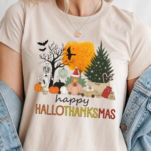 Funny Hallothanksmas T-Shirt: Halloween Thanksgiving Christmas Mashup