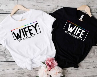 Lesbian Wedding Shirt, Rainbow Pride, Custom Date, Bride Gift