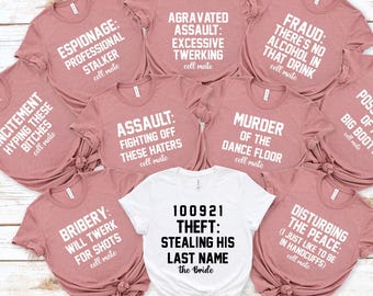 Crime Bachelorette Party Shirts: Funny Criminal Bridesmaid Mugshot Tees