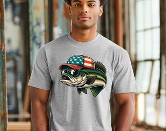 Patriotic Bass Fishing T-Shirt: USA Flag Fish Graphic Tee