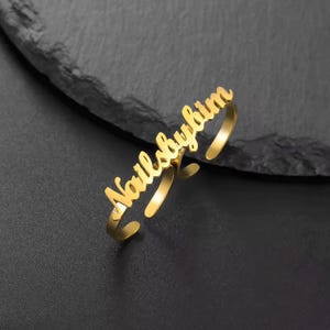 Custom Two-Finger Gold Ring (Name)
