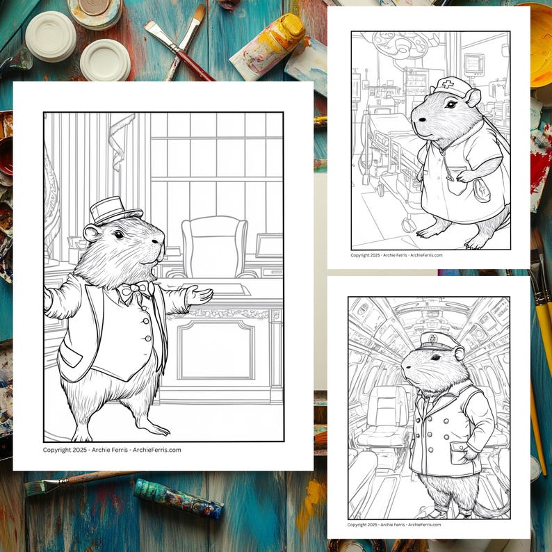 Capybara Coloring Pages (digital) | 10 Printable Designs | Pack 3 - Etsy