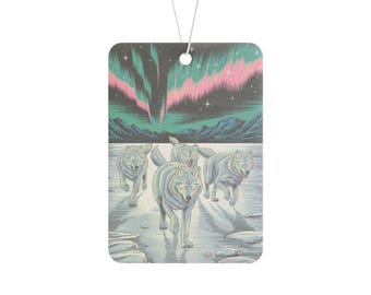 Arctic Wolf Car Air Freshener: 90s Retro Graphic