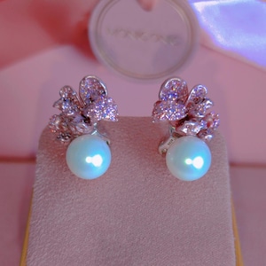Pearl Flower Earrings | S925 Silver Stud Earrings | Sparkly Floral Earrings | Shell Pearl Spring Jewelry | Spring Earrings | Gift For Her