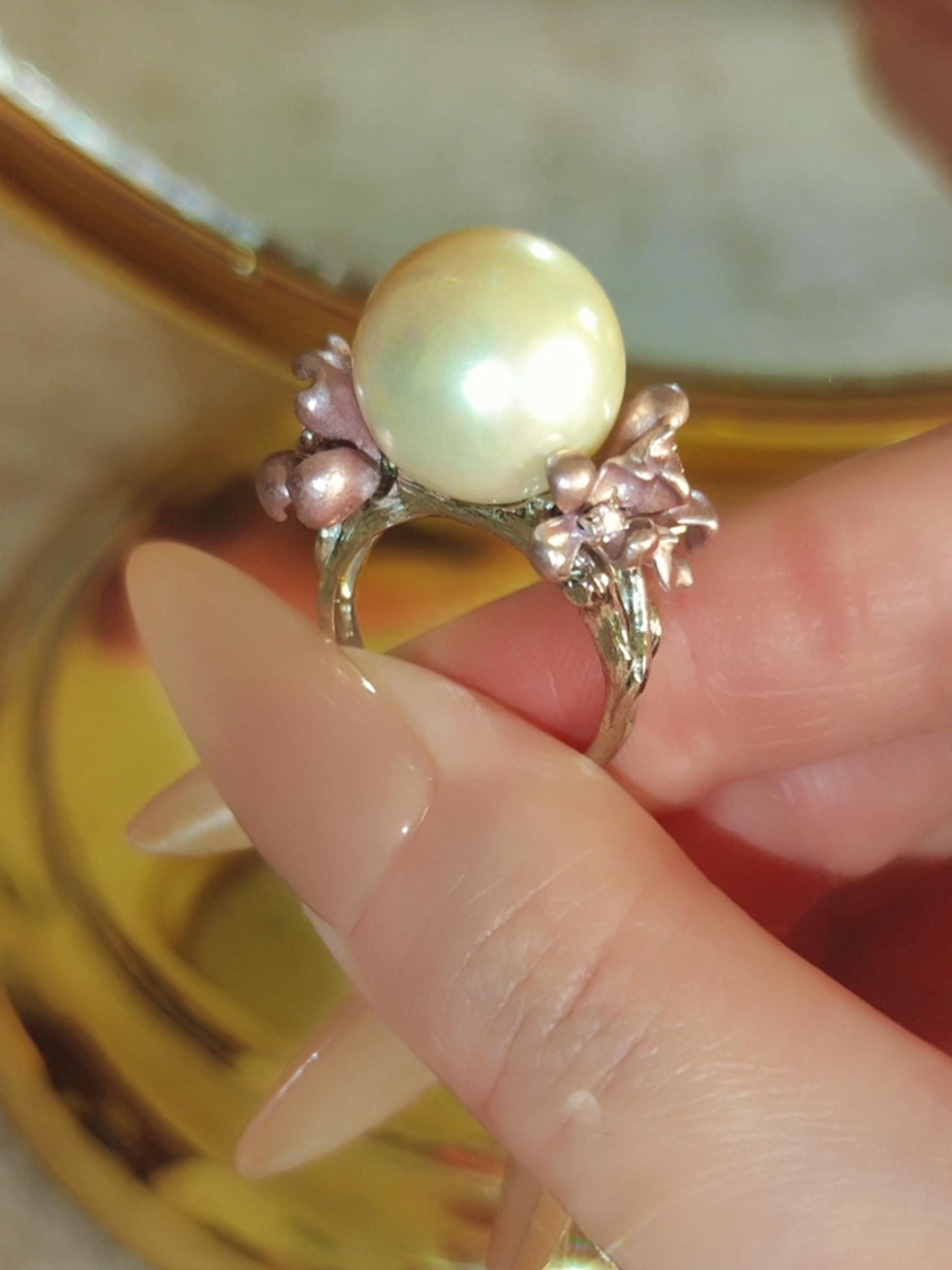 Floral Pearl Ring: S925 Sterling Silver, Cubic Zirconia Accents - Etsy
