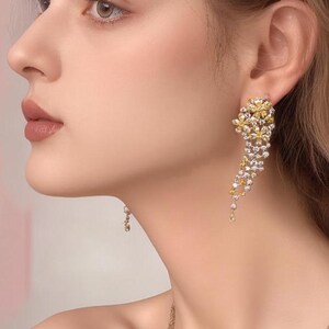 S925 Sterling Silver Flower Earrings | Elegant Spring Dangle Earrings | Sparkly Floral Drop Earrings | Gift for Her | Bridal Earrings