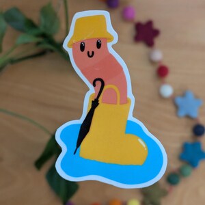 rainy day rainboot worm sticker