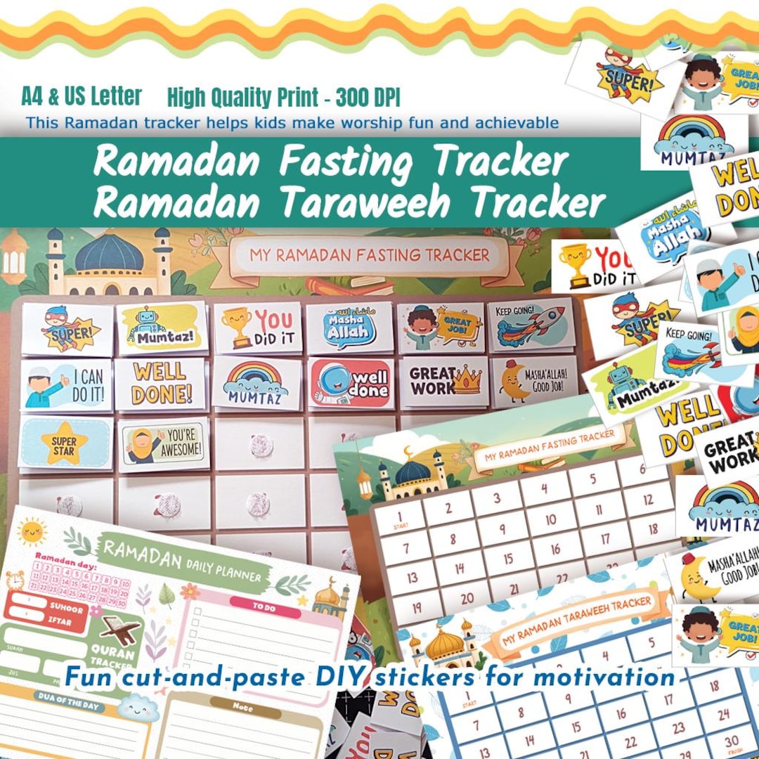 Ramadan Tracker Printable for Kids, Fasting & Taraweeh Chart, Islamic ...