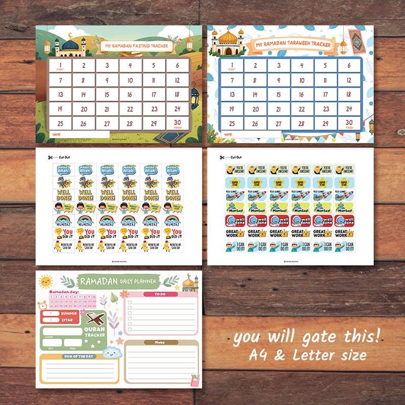 Ramadan Tracker Printable for Kids, Fasting & Taraweeh Chart, Islamic ...