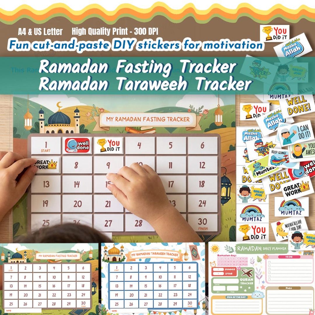 Ramadan Fasting Tracker & Taraweeh Tracker for Kids Printable, 30 Day ...