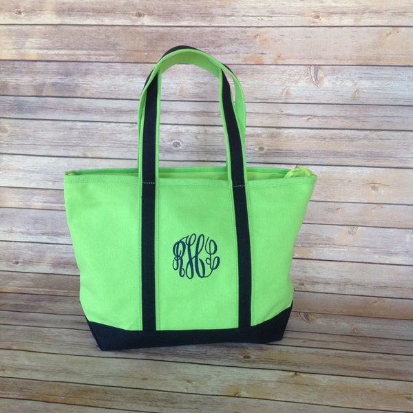 Monogram Lime Green and Navy Boat Bag Tote