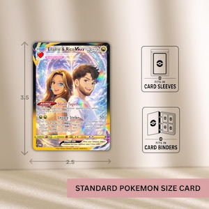 Custom Pokémon-style aluminum trading card size chart, standard 3.5 by 2.5 inch dimensions, compatible with card sleeves and binders