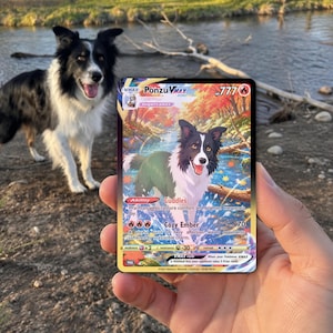 Personalizowana karta ze zdjęciem psa w stylu Pokémon – spersonalizowana metalowa pamiątka (holograficzna)