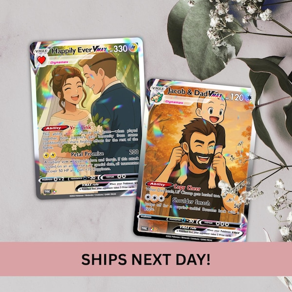 Custom Pokémon-Inspired Couple Keepsake Wedding & Anniversary Photo to Holo Card