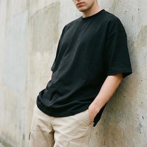 Zwaar katoenen T-shirt met hangende schouders, losvallend uniseks T-shirt, heren, dames