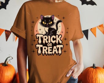 Halloween Black Cat T-Shirt, Spooky Graphic Tee, Trick or Treat, Witchy Cat Shirt, Spooky Cat Gift,  Halloween Cat Shirt, Cat Lover Gift