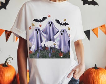 Ghosts and Bats T-Shirt, Halloween Shirt, Halloween Woman Tee, Spooky Season Shirt, Ghosts Shirt,  Bats Halloween T-Shirt, Halloween Gift