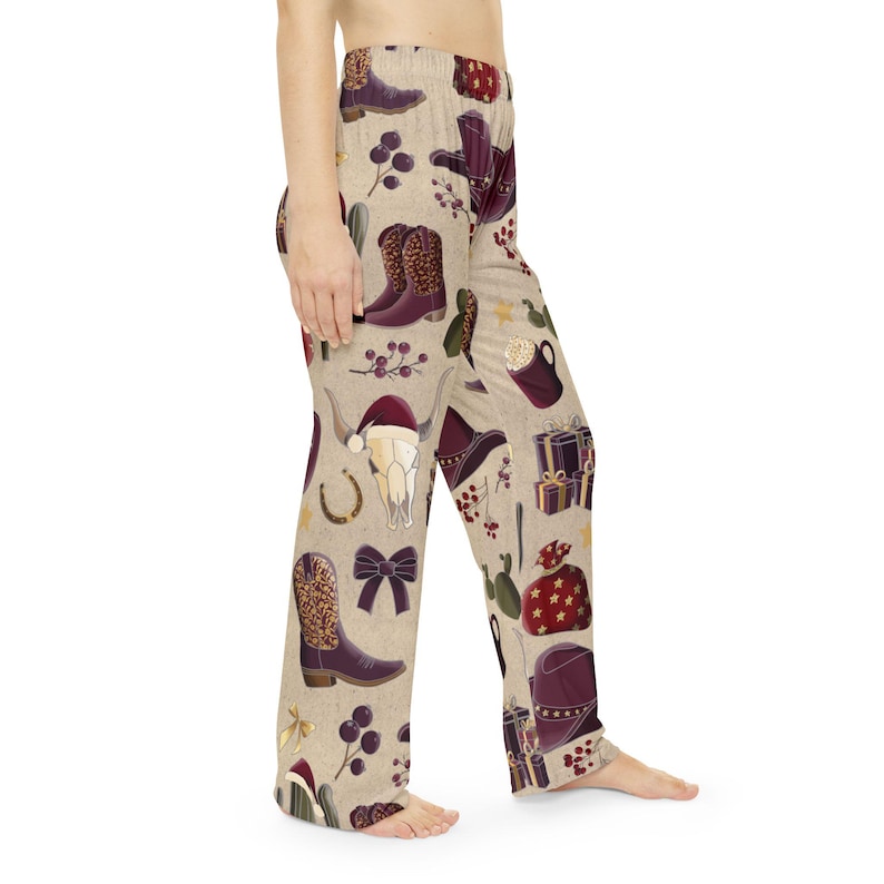 Cowgirl Western Christmas Bow Women's Pajama Pants, Holiday Western Wear, Festive Lounge Bottoms, Christmas Gift for Her, Women's Sleepwear