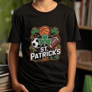 St. Patrick's Day sport-T-shirt voor jongeren, voetbal, basketbal, voetbal Klaver T-shirt voor kinderen, jongens