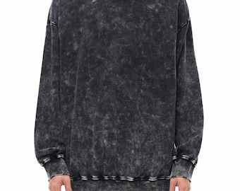 Oversized Snow Wash Sweatshirt, Raw Edge Vintage Unisex Cotton Streetwear Pullover