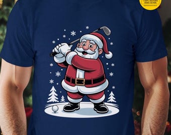 Comfort Colors Golfing Santa T-shirt, Christmas Tee, Holiday Shirt, Festive Clothing, Xmas Apparel