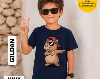 Cool Capybara Tshirt, Kids Hat and Sunglasses Graphic Youth Tee, Boys, Girls