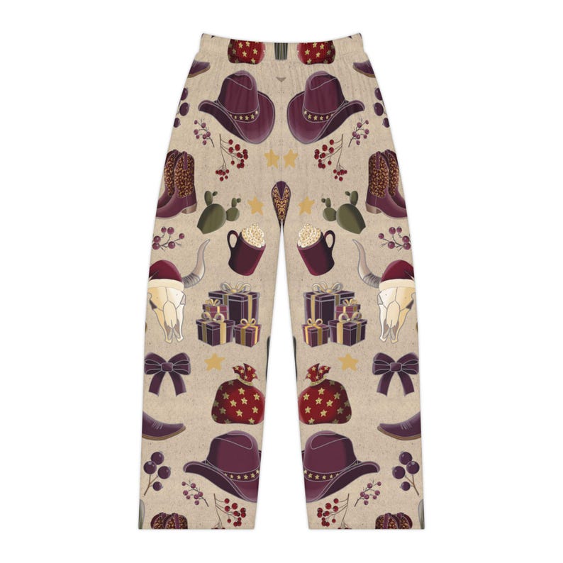 Cowgirl Western Christmas Bow Women's Pajama Pants, Holiday Western Wear, Festive Lounge Bottoms, Christmas Gift for Her, Women's Sleepwear