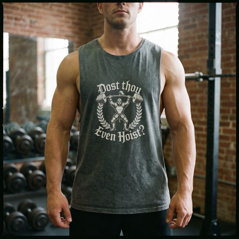 Dost Thou Even Hoist? Stone Wash Tank Top, Vintage Weightlifting Graphic Muscle Shirt, Mens, Womens