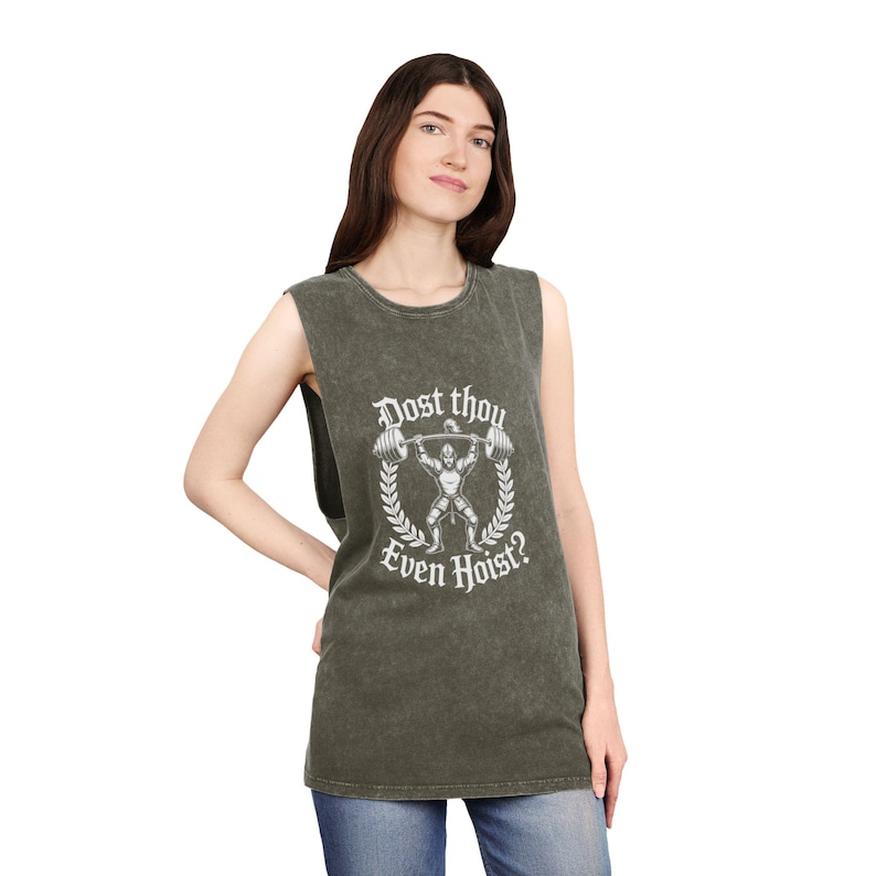 Dost Thou Even Hoist? Stone Wash Tank Top, Vintage Weightlifting Graphic Muscle Shirt, Mens, Womens