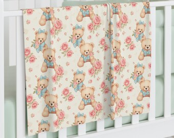 Infant Swaddle, Floral Teddy Bear Print, 100% Jersey Polyester, 30×40"