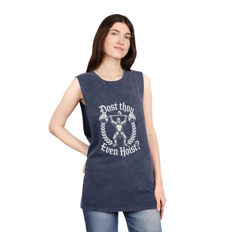 Dost Thou Even Hoist? Stone Wash Tank Top, Vintage Weightlifting Graphic Muscle Shirt, Mens, Womens