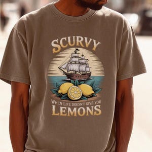 Scurvy Lemon Pirate T-Shirt, Funny Nautical Graphic Comfort Colors Tee, Oversized, Mens, Womens