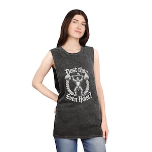 Dost Thou Even Hoist? Stone Wash Tank Top, Vintage Weightlifting Graphic Muscle Shirt, Mens, Womens