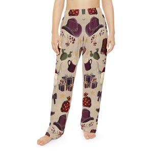Cowgirl Western Christmas Bow Women's Pajama Pants, Holiday Western Wear, Festive Lounge Bottoms, Christmas Gift for Her, Women's Sleepwear