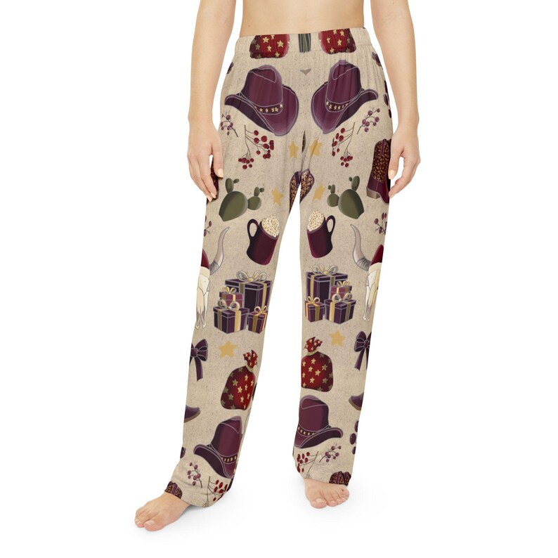 Cowgirl Western Christmas Bow Women's Pajama Pants, Holiday Western Wear, Festive Lounge Bottoms, Christmas Gift for Her, Women's Sleepwear