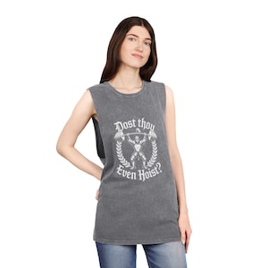 Dost Thou Even Hoist? Stone Wash Tank Top, Vintage Weightlifting Graphic Muscle Shirt, Mens, Womens