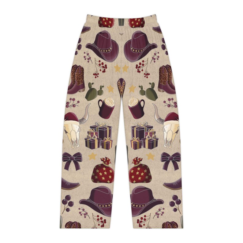 Cowgirl Western Christmas Bow Women's Pajama Pants, Holiday Western Wear, Festive Lounge Bottoms, Christmas Gift for Her, Women's Sleepwear